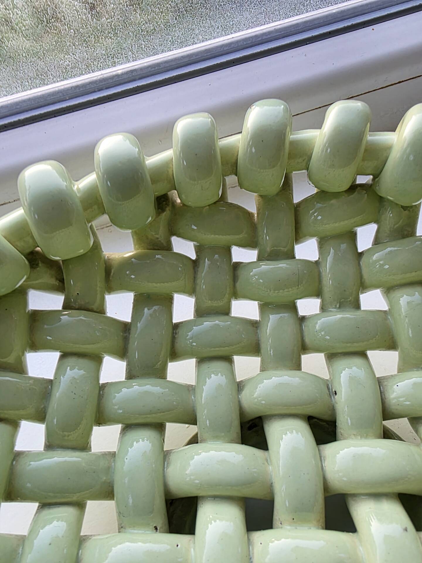 Light green woven ceramic basket Jérome Massier Vallauris
