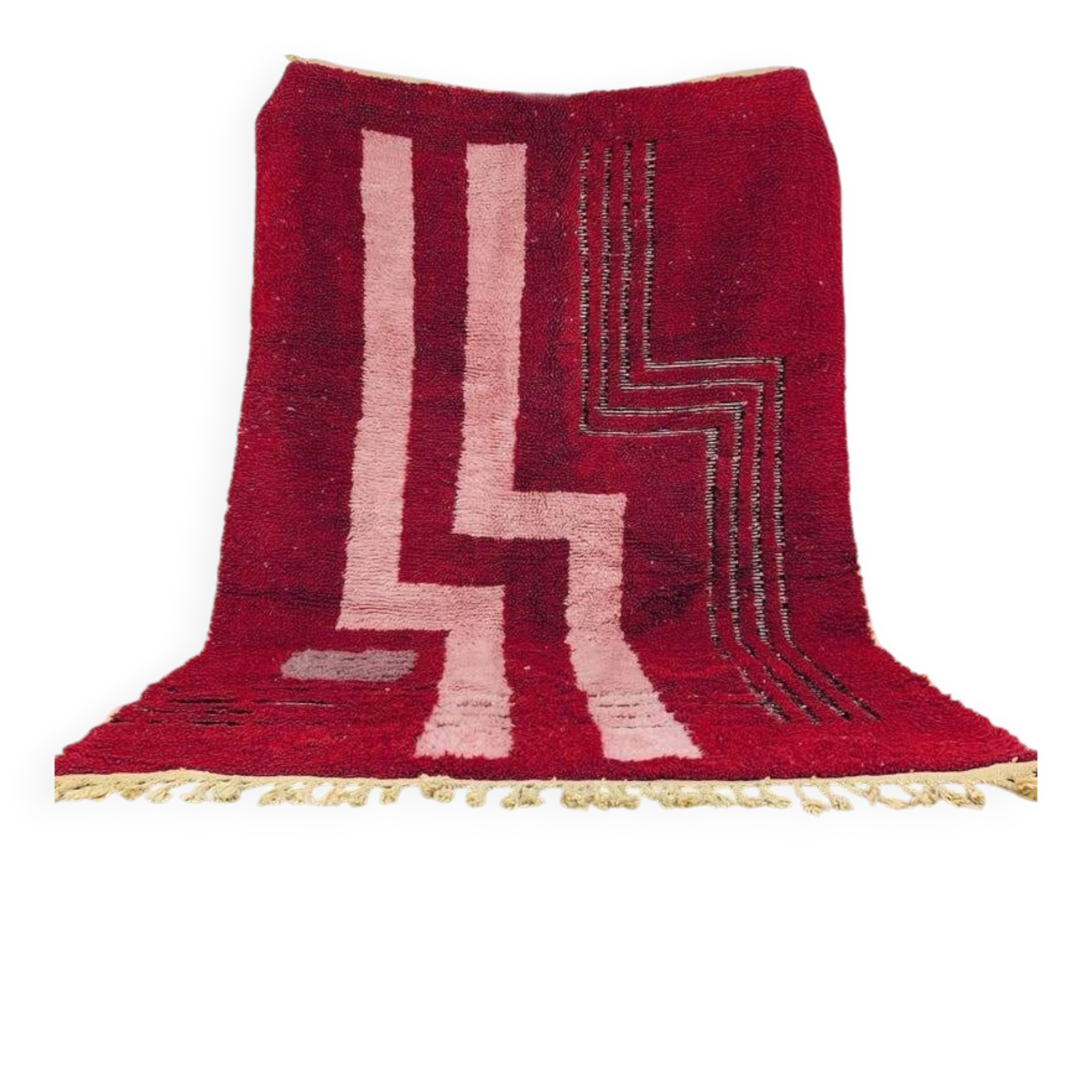 Modern Moroccan rug in red wool with geometric lines 150/250cm