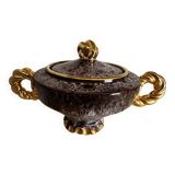 Sucrier en céramique Vallauris bordeaux et dorée par Marius Giuge