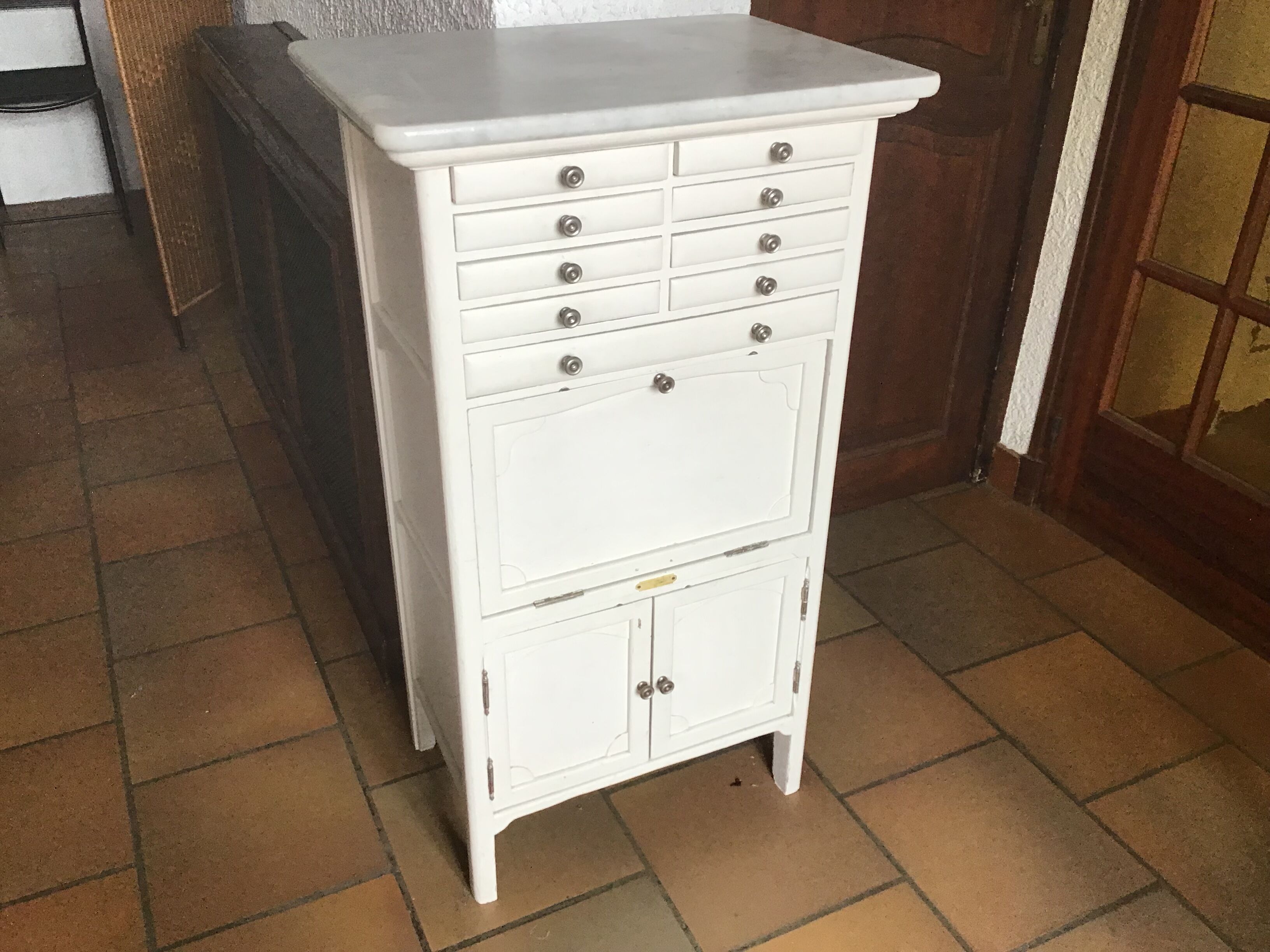 Vintage dentist furniture in wood and marble