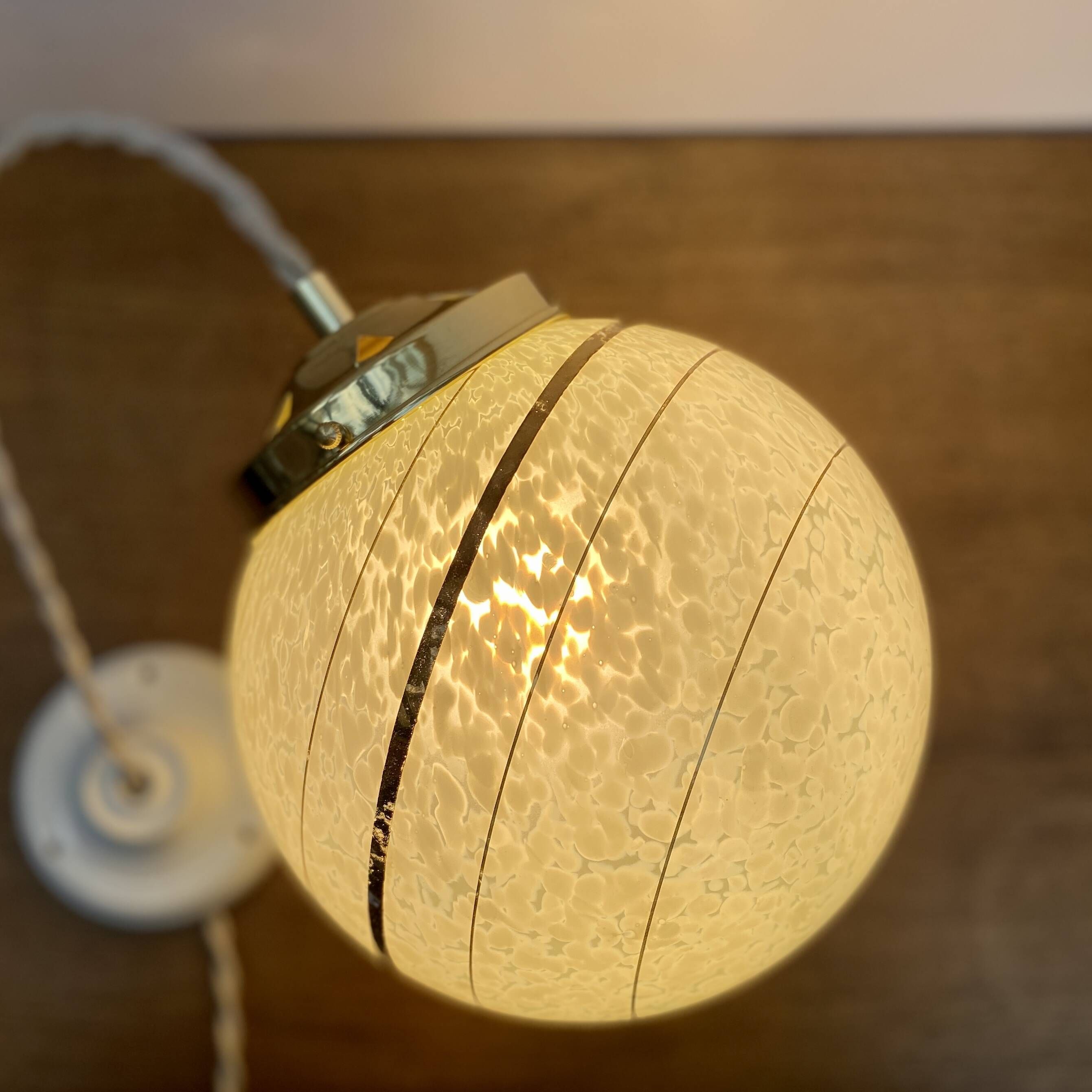 Vintage art deco globe pendant light in mint and gold clichy glass