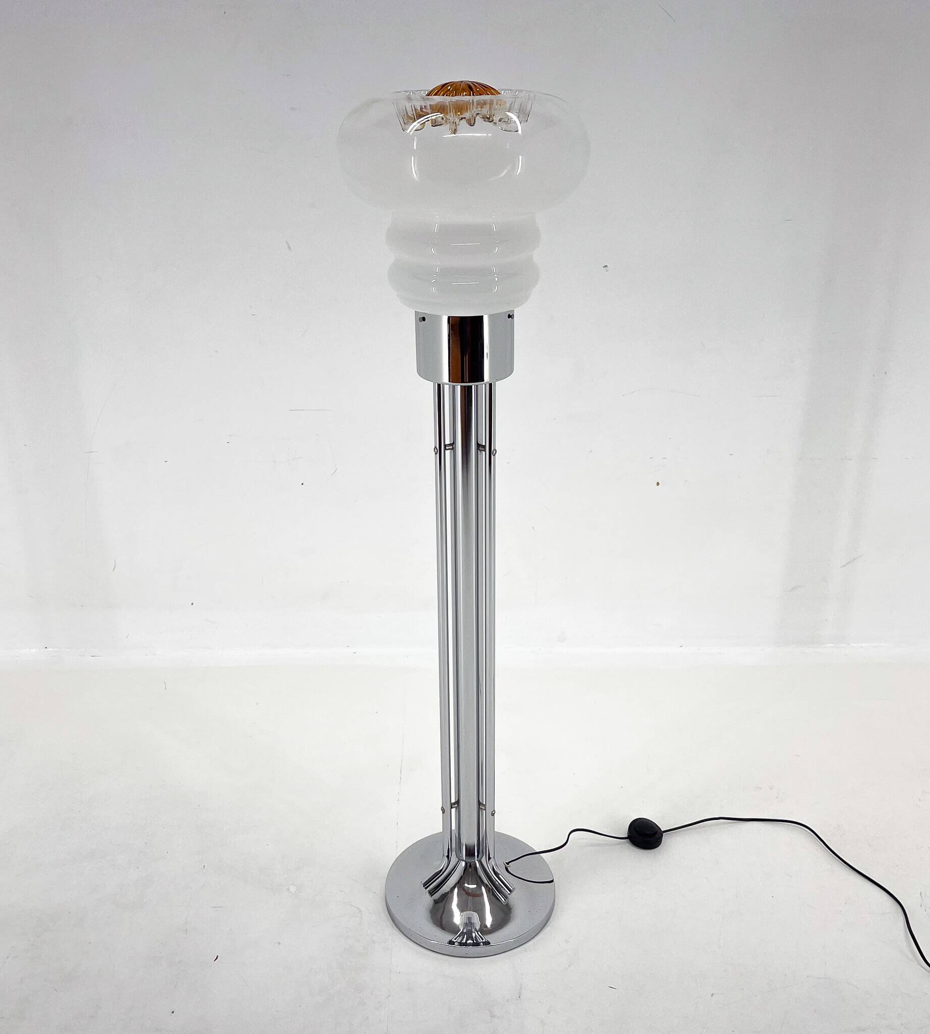 Mid-Century Chrome & Murano Glass Floor Lamp, Italy, 1970's