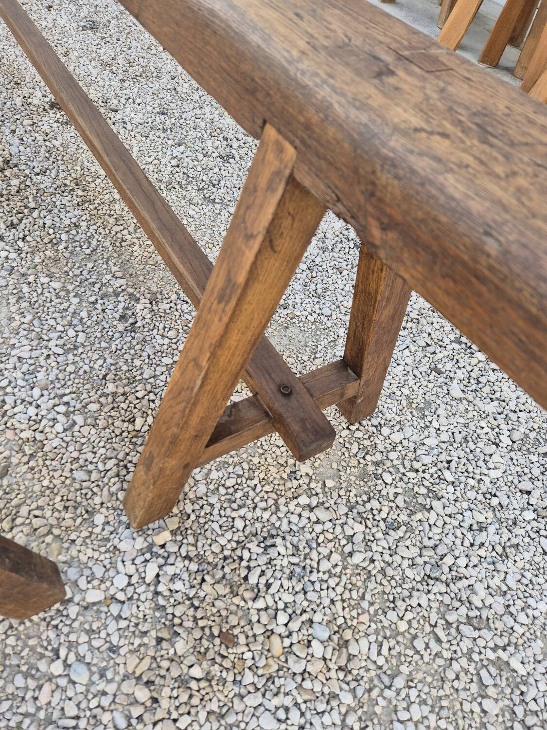 Pair of rustic solid oak farm benches 19th century - 2m90