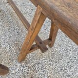 Pair of rustic solid oak farm benches 19th century - 2m90