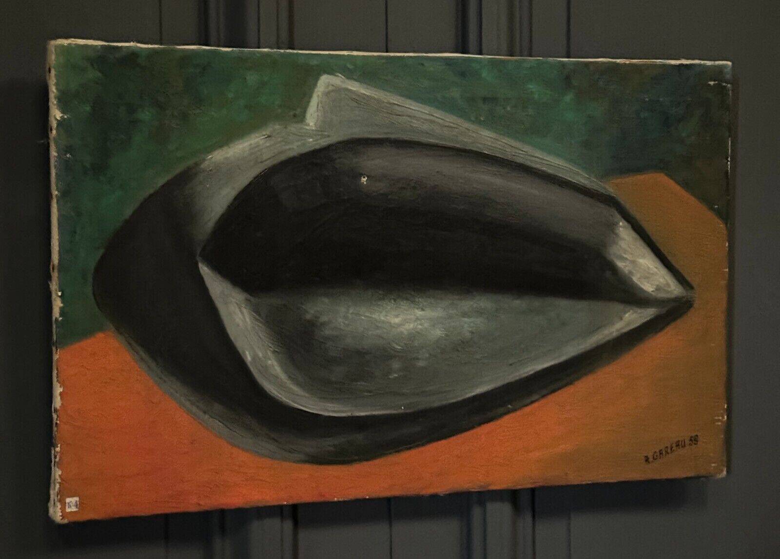 Oil on canvas by A. Gareau 1959 still life with ceramics