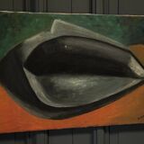 Oil on canvas by A. Gareau 1959 still life with ceramics