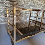 70s glass TV cabinet shelf console