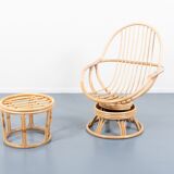 Lounge armchair with vintage bamboo side table