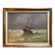19th century HST painting "Boat in heavy weather" signed C. Lion + frame