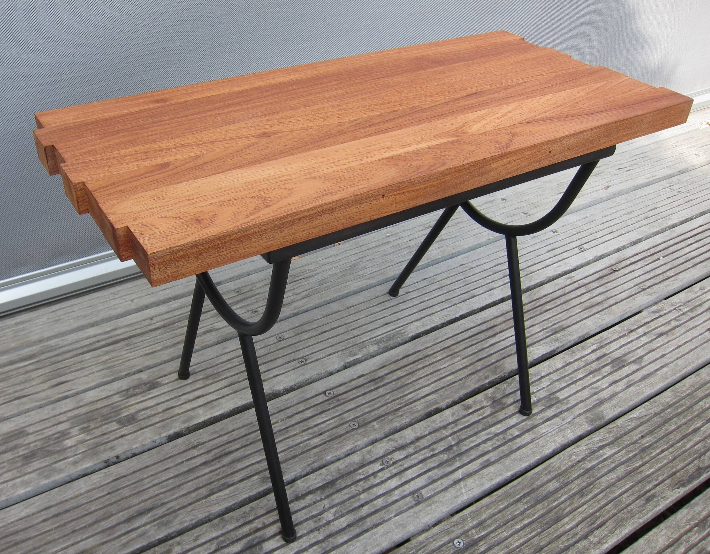 1950s wood and metal portico coffee table