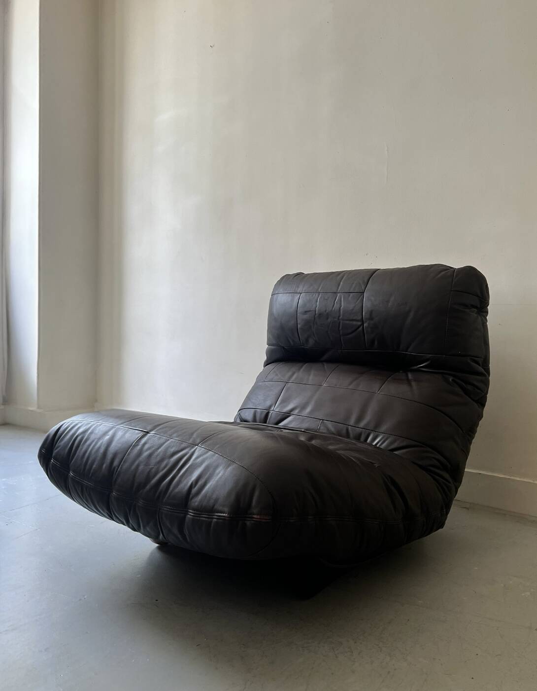 Marsala armchair in plexiglass & brown patchwork leather, Ligne Roset 1970