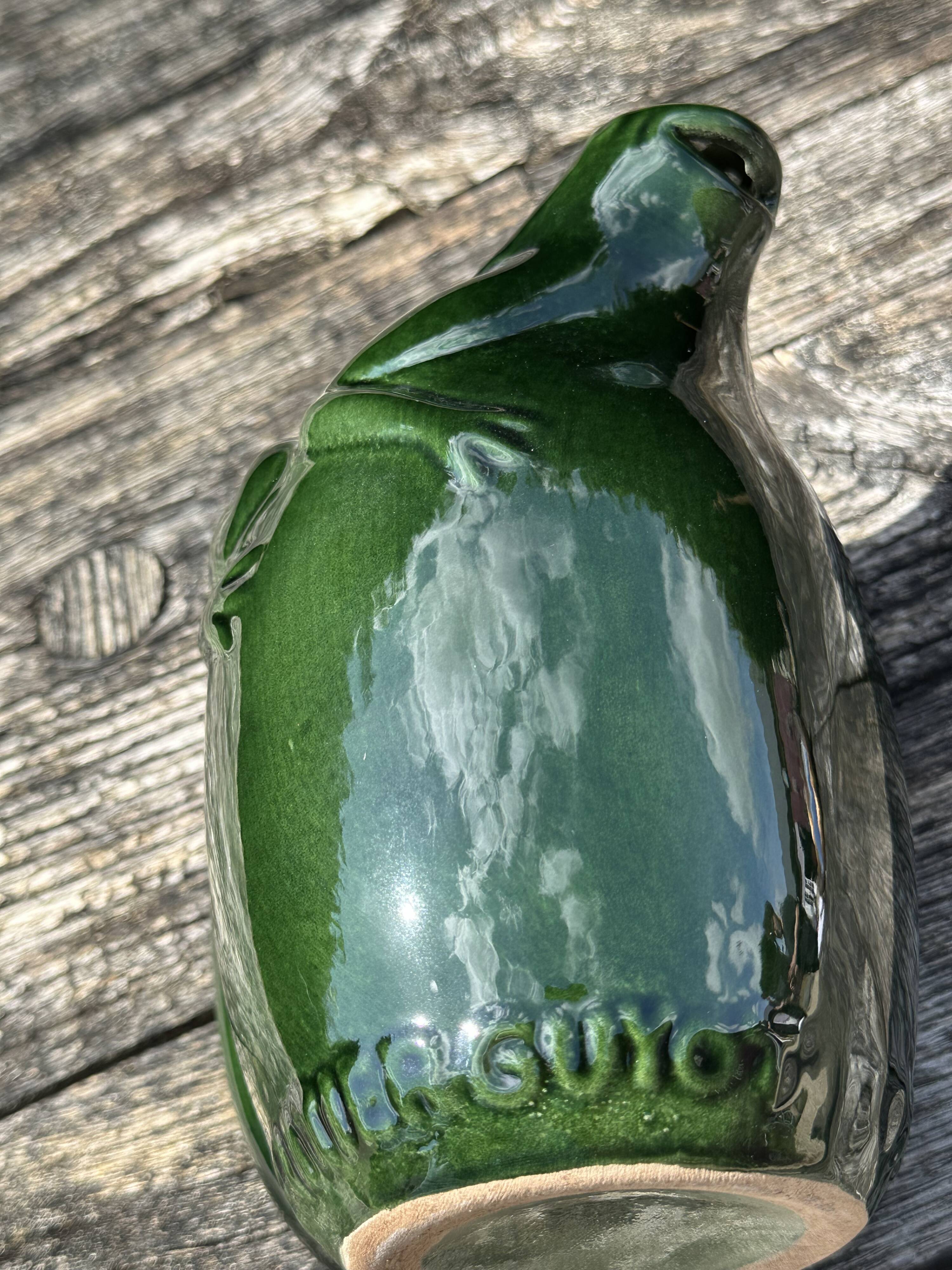 French ceramic dark green frog pitcher