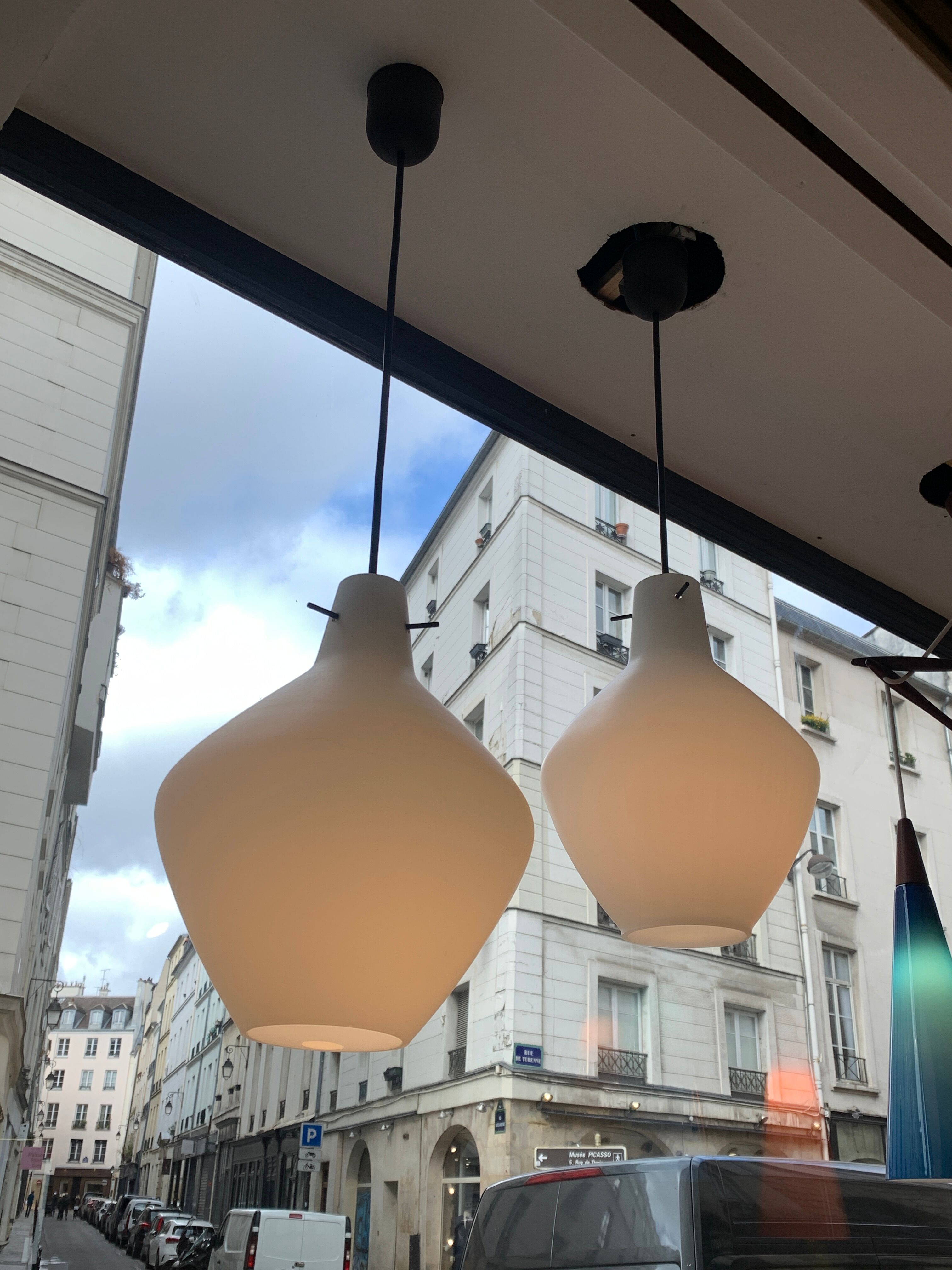 Pair of scandinavian opaline pendant lamps  1950