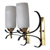 Pair of vintage wall lights in brass and iron from the 1960s, Arlus, wall lamp.