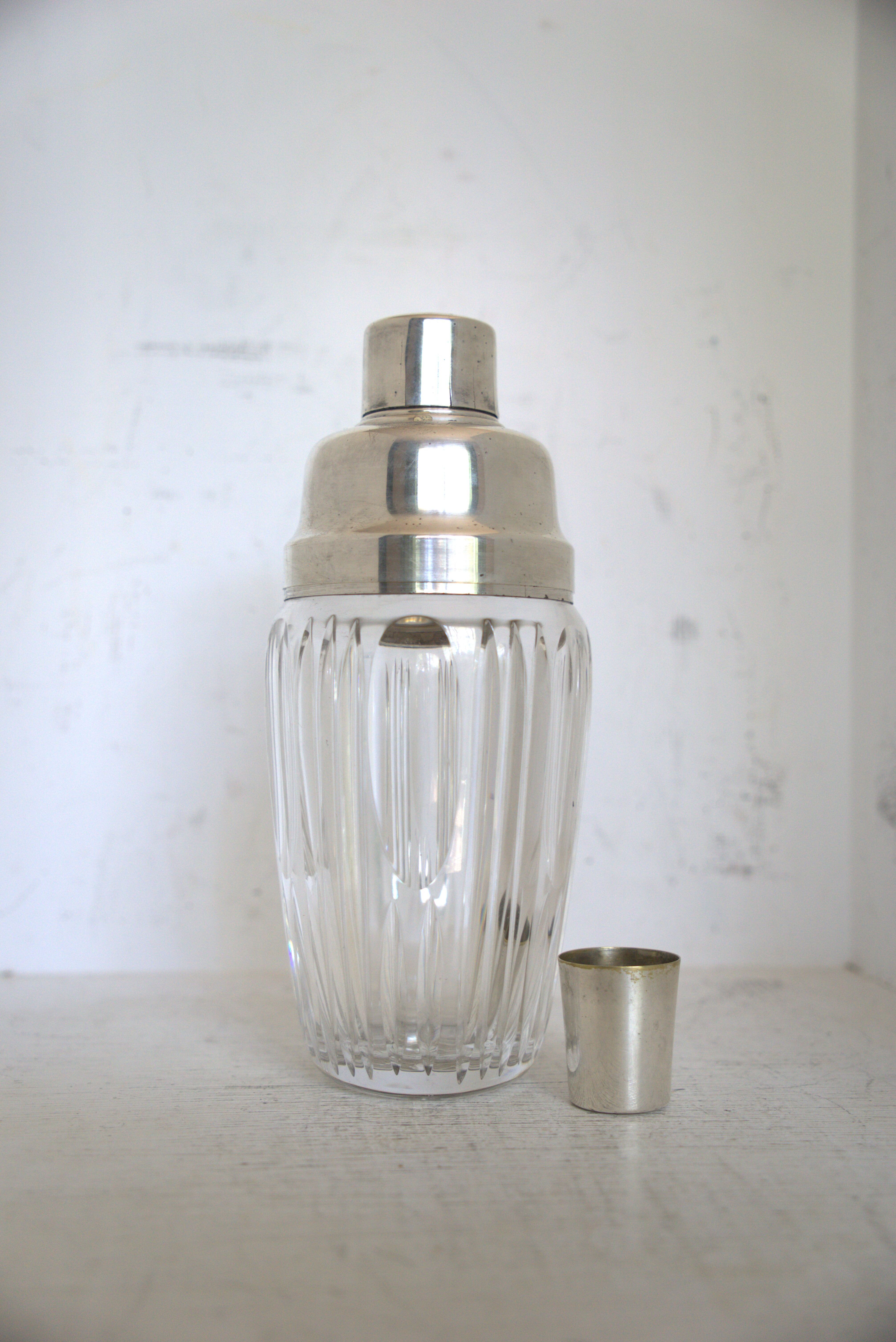 Art deco crystal and silver plated shaker