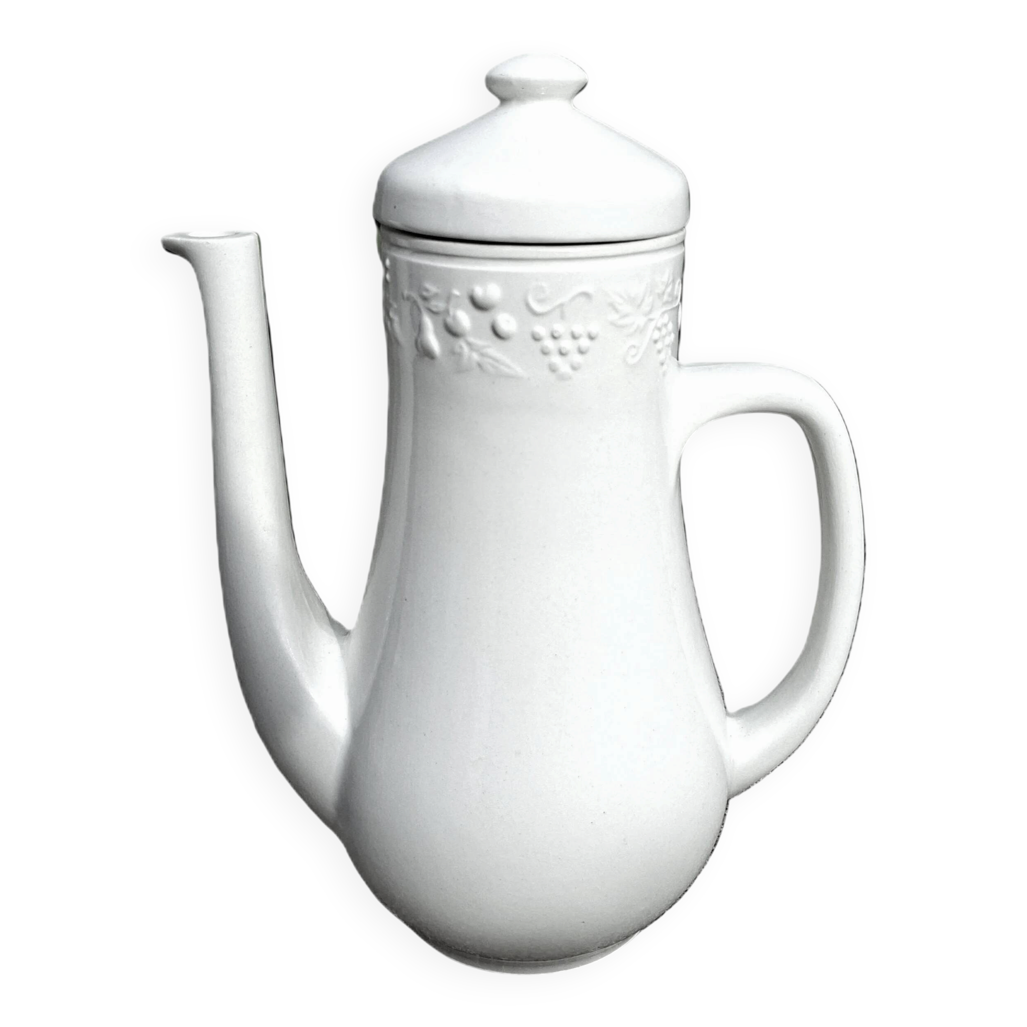 White ceramic coffee pot from Sarreguemines.