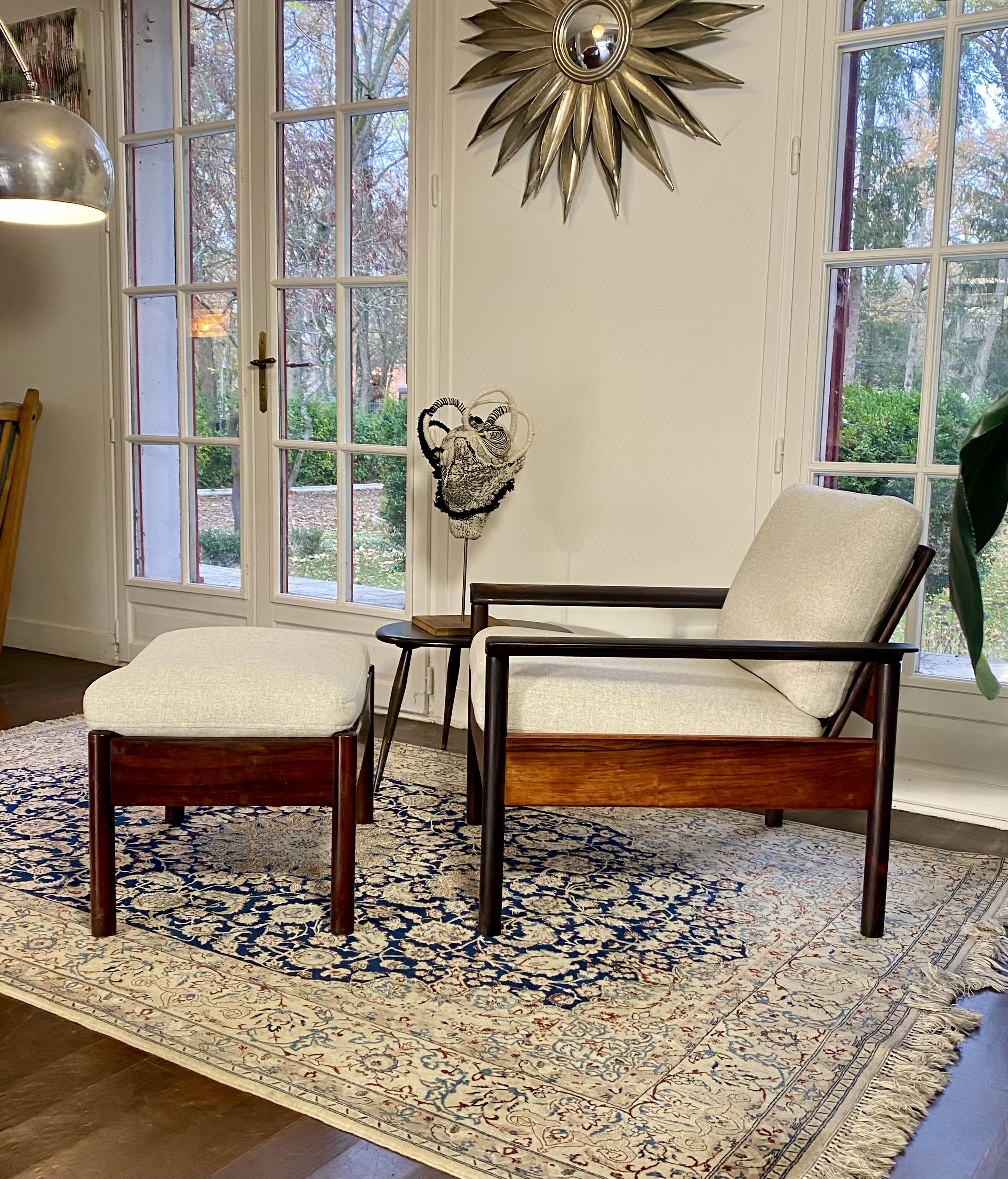 Fauteuil & Ottoman Hans Olsen – Vatne Møbler Danemark, 1960 Palissandre