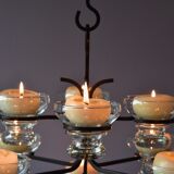 Skandinavien design twelve lights chandelier 1960's metal glass