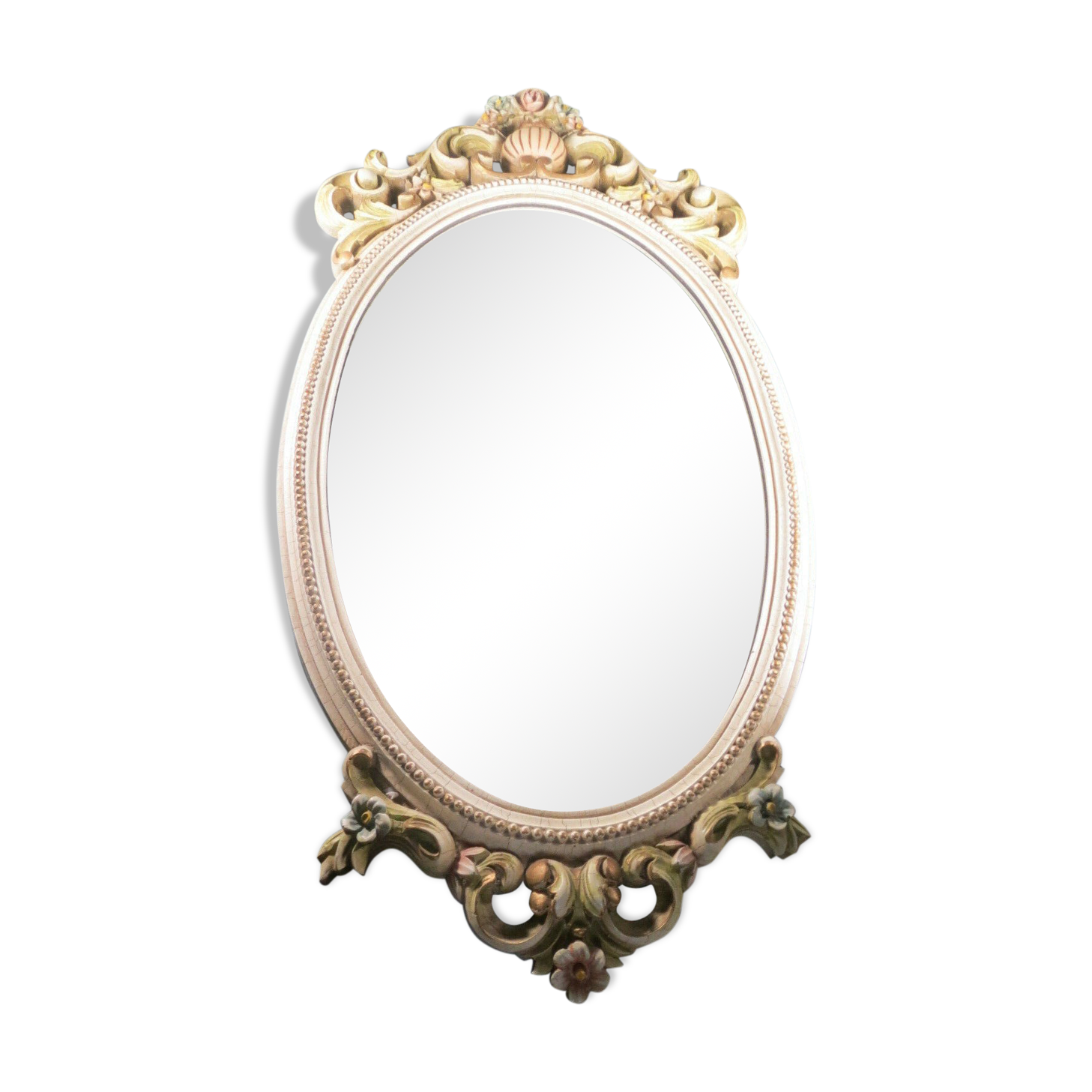 Mirror ice resin glass patina flower louis 15 cracked vintage 71x35cm