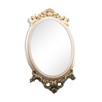 Miroir glace résine verre patine fleur louis 15 craquelé vintage 71x35cm