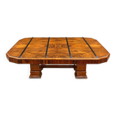 Table extensible Art Déco – Placage ronce de noyer & métal chromé – Années