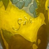 Vase in glass paste with trendy parakeets in a flowery universe signed Gallé