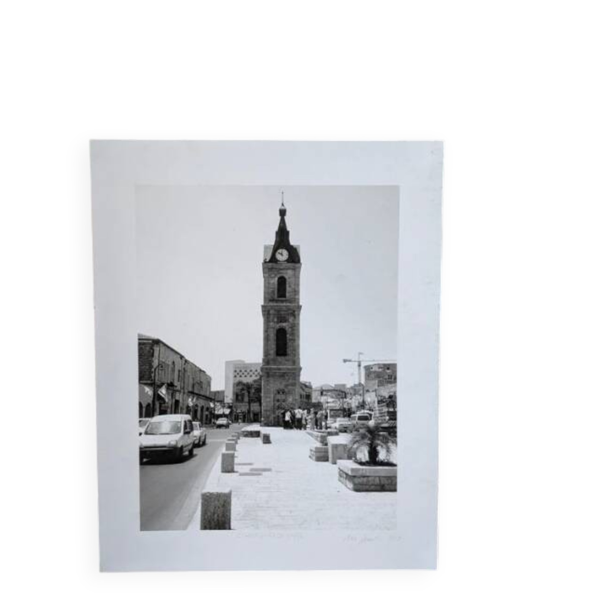 Old photograph "Yaffo clock" black and white numbered paper