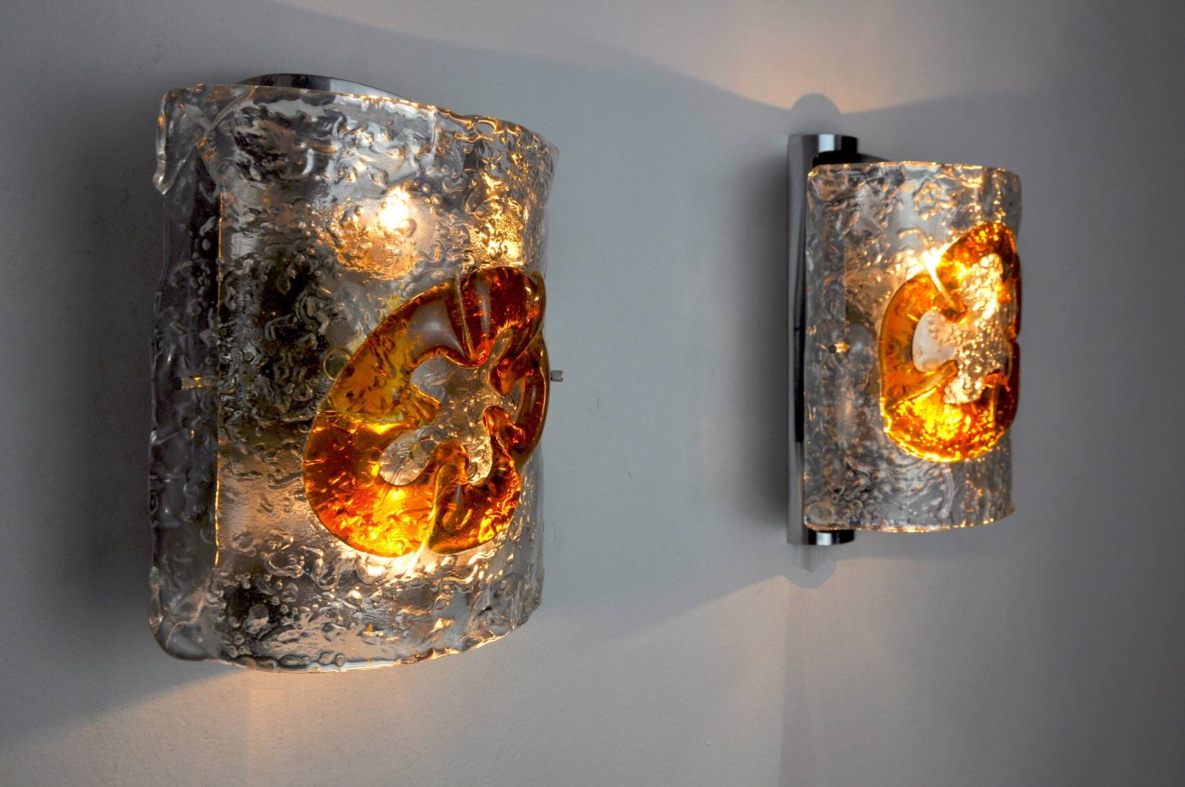 Pair of Mazzega Murano Space age wall lights Italy 1970