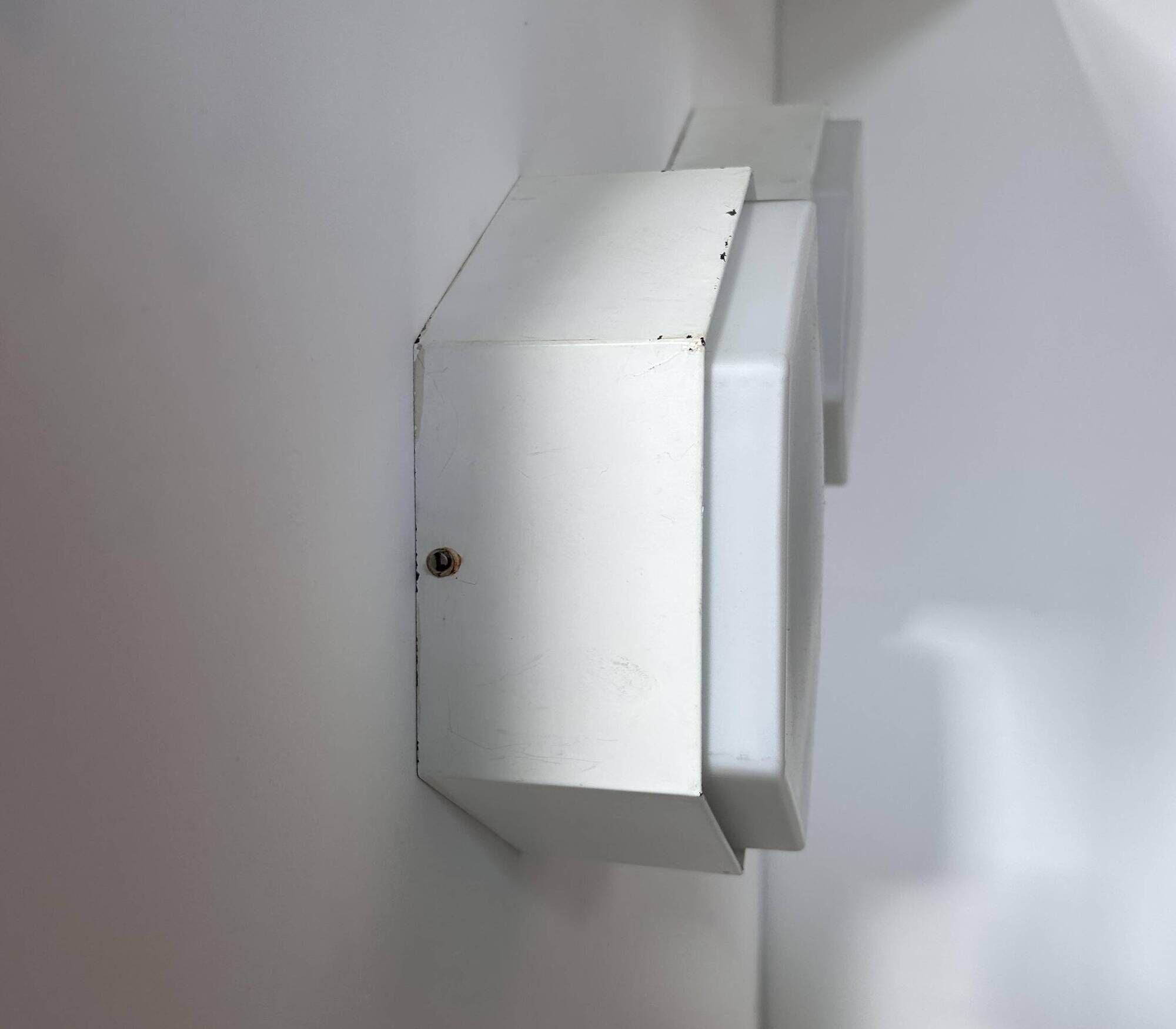 Pair of vintage Raak wall lights, opaline and white lacquered metal, Netherlands 1968