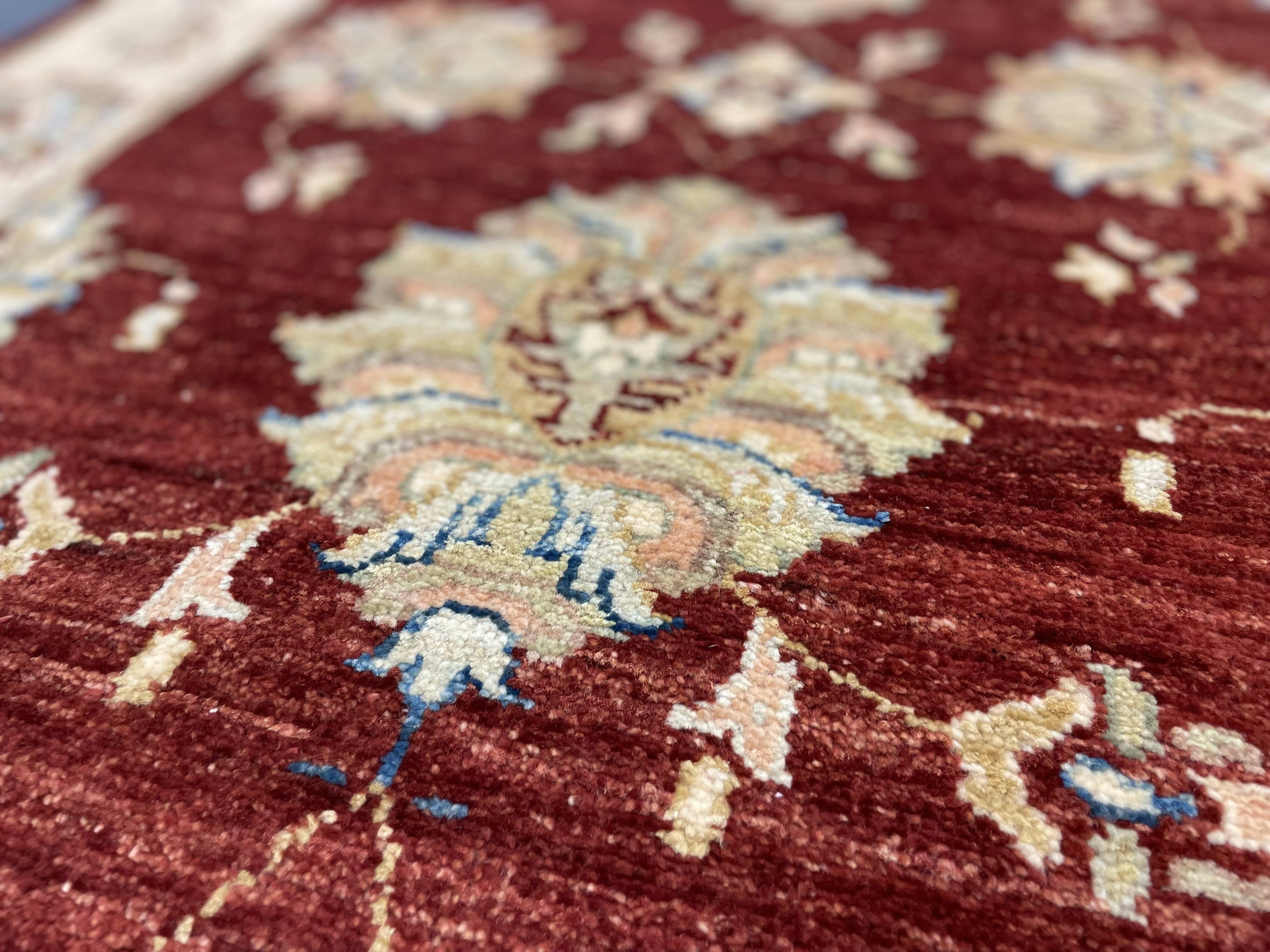 Red Gold Wool Rug, Handmade Floral Oriental Carpet 121x77cm Bedroom Decor