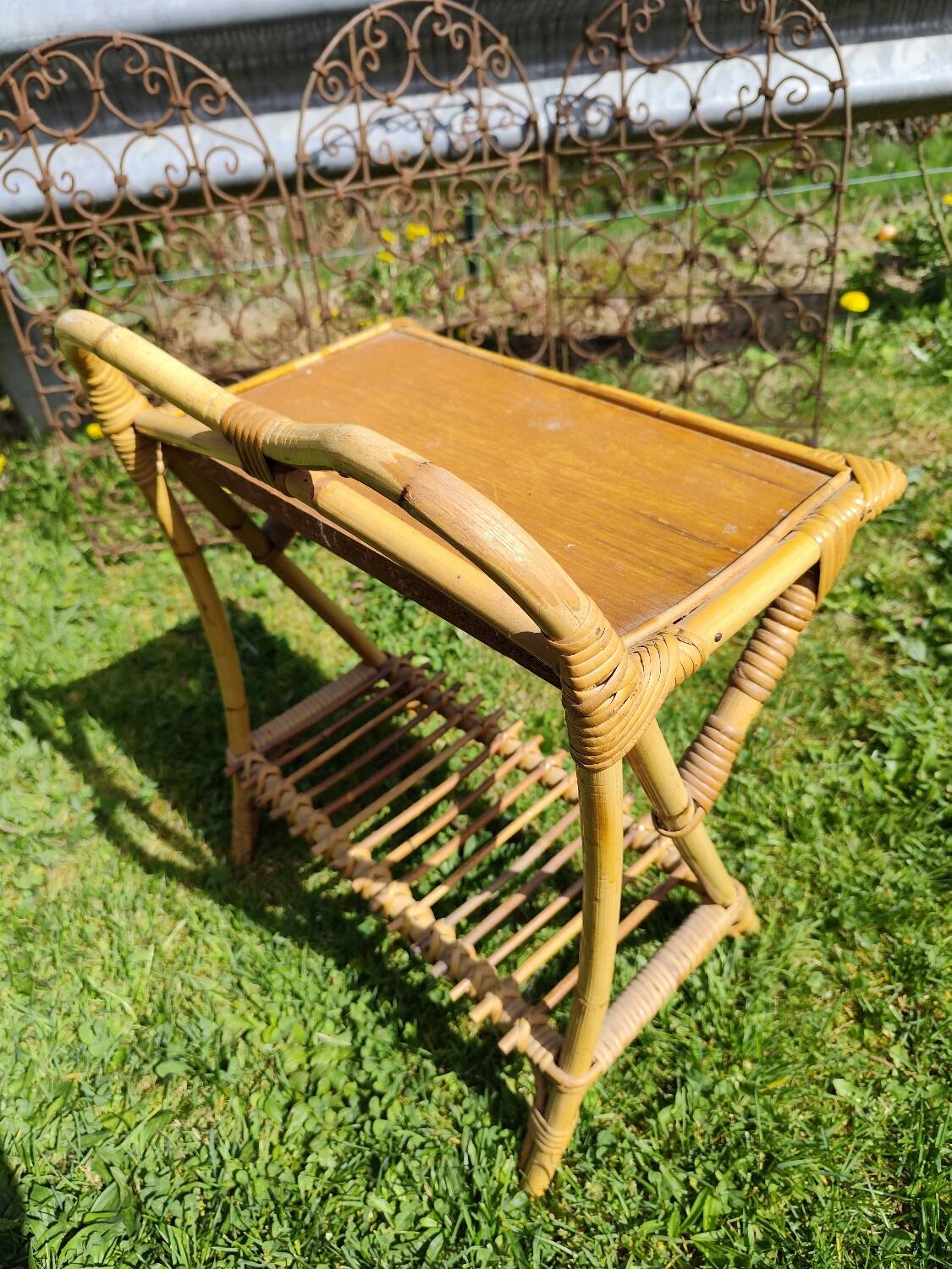 Bamboo and rattan bedside table