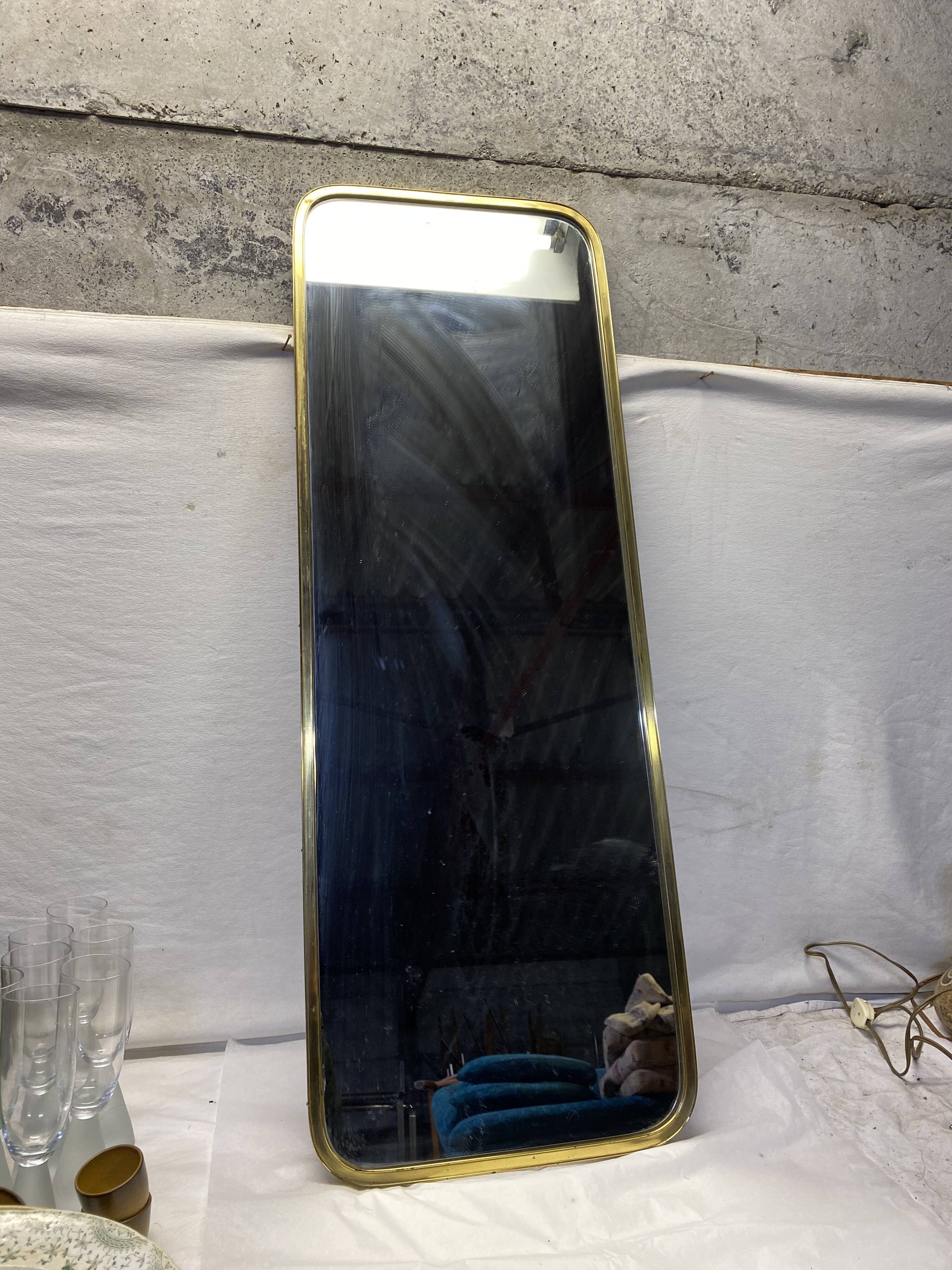 Large vintage mirror brass gold rearview mirror  36x100cm