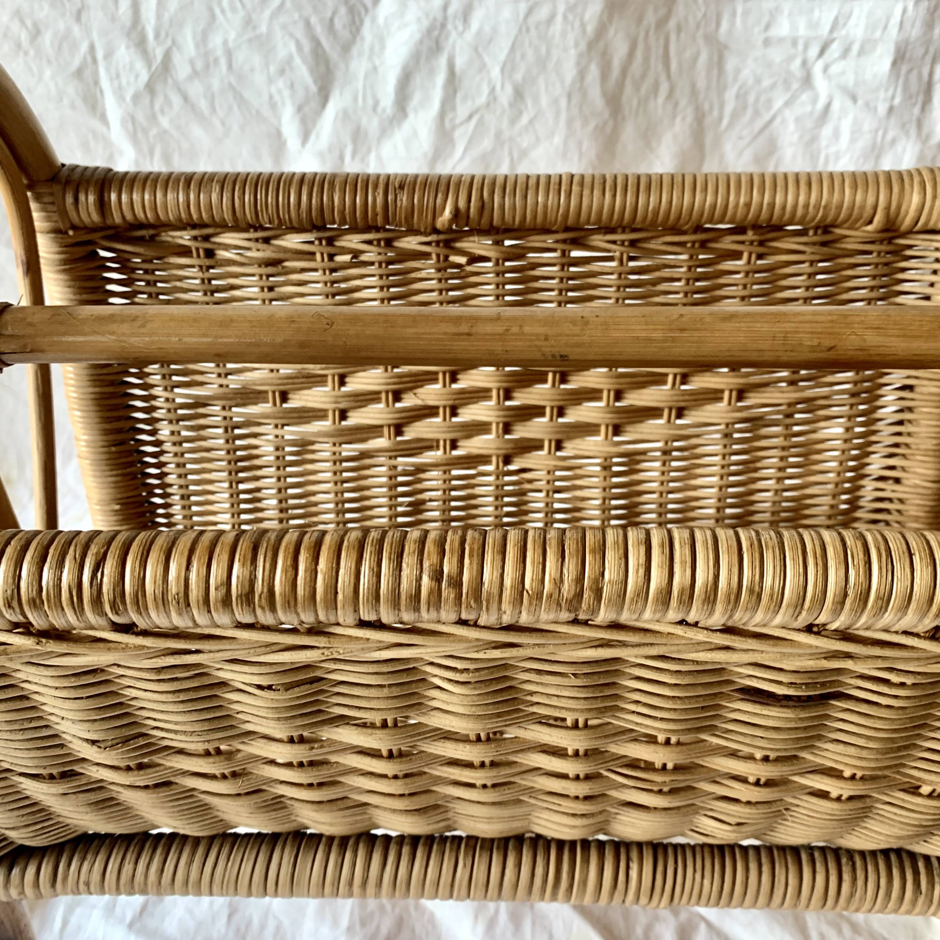 Vintage wicker and bamboo magazine rack