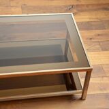 Coffee table in gold plated and smoked glass Belgo Chrom 70s / 80s