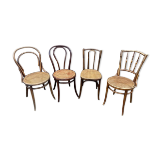 4 mismatched curved wood coffee bistro chairs