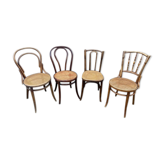 4 chaises bistrot café bois courbé dépareillées