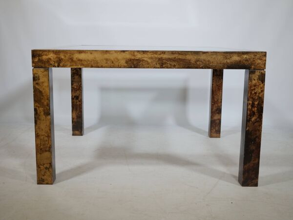 Table basse design Aldo Tura, en verre, cuir de chèvre et parchemin – Table d'appoint 1978