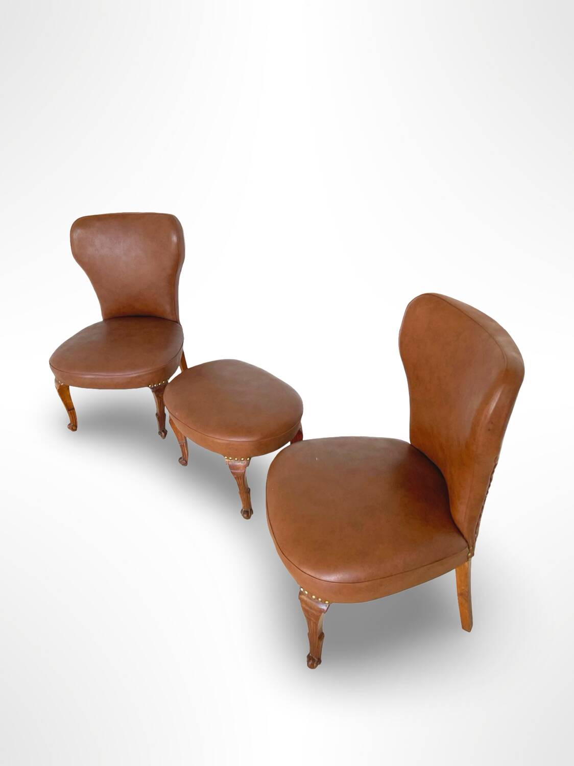 Ensemble de chaises d'appoint et tabouret pour pied, années 1950.