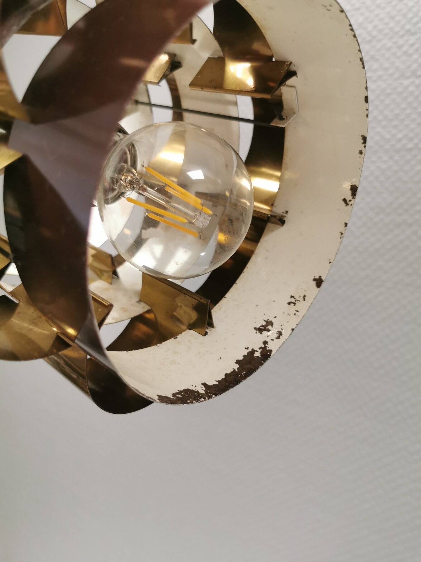 Danish cylindrical hanging lamp in brown and gold 1980s