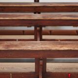 Antique Gothic Church Benches, Late 1800s – Set of 4 Pine Wood Pew Benches