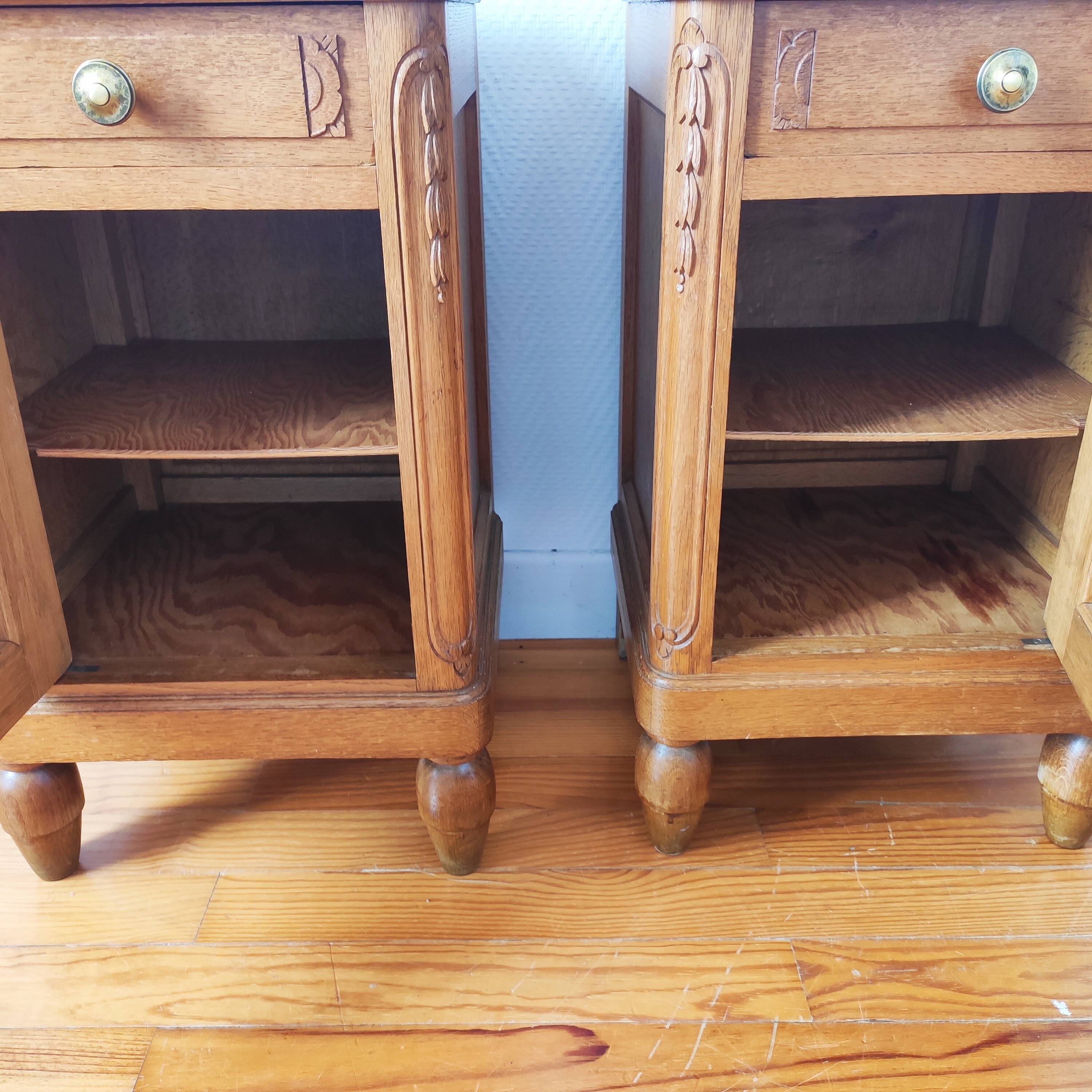 Pair of solid oak bedside tables 1920