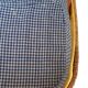 Wicker picnic basket, blue gingham interior.