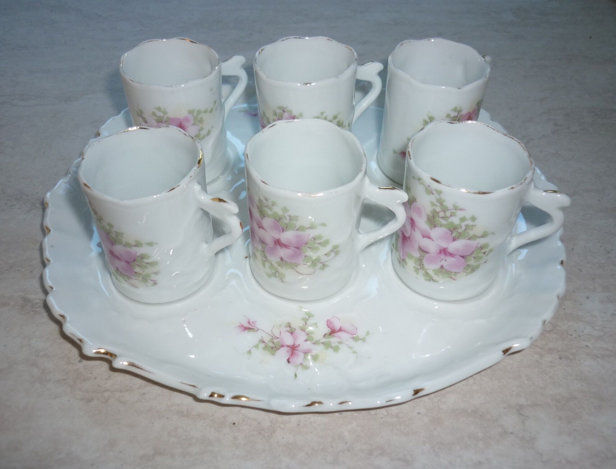 Coffee cups and tray, antique porcelain children's tableware