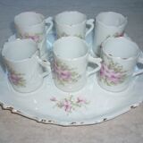 Tasses à café et plateau, vaisselle pour enfant en porcelaine ancienne