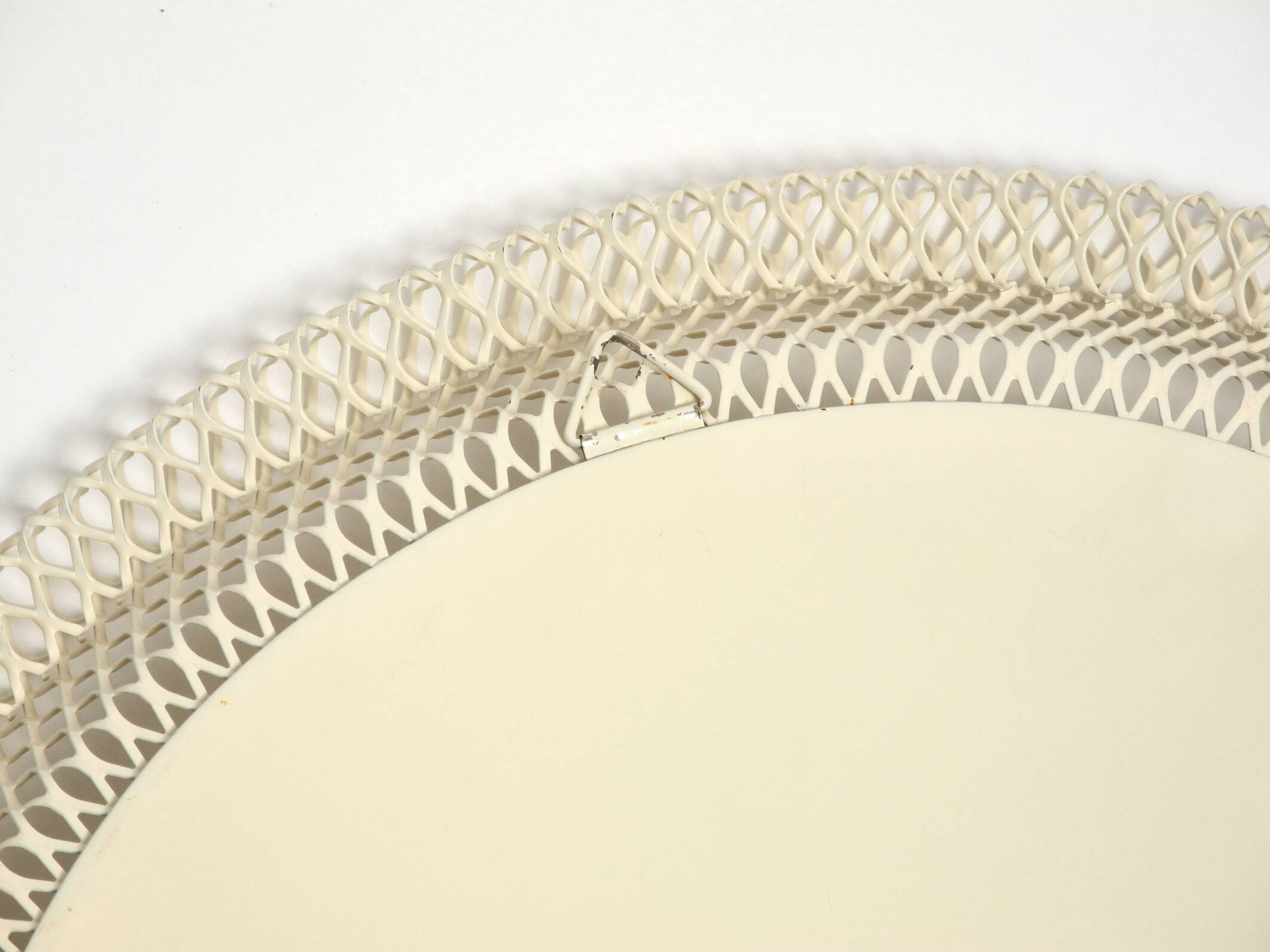 Pair of Mid Century wall mirrors with brass rim and white metal frames