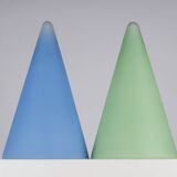 2 lampes SCE Teepee grand modèle Habitat en verre dépoli bleu et vert