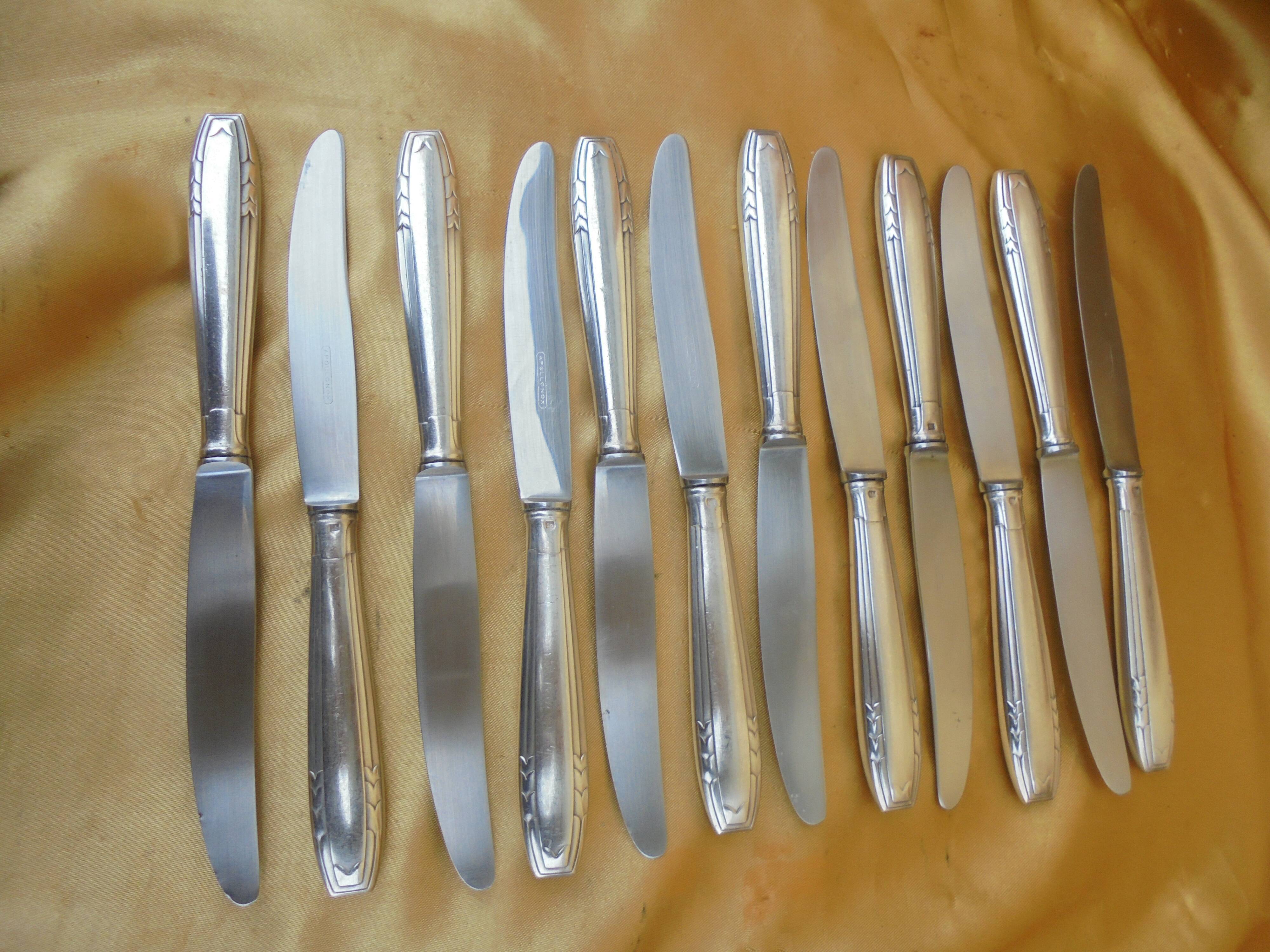 12 art deco knives handle silver metal apollonox