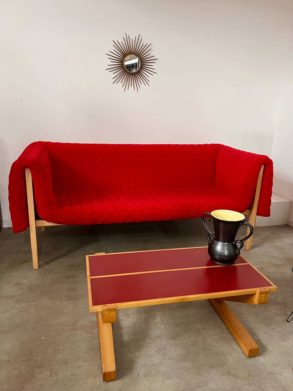 3-seater sofa Ligne Roset Ruché design Inga Sempé red alcantara