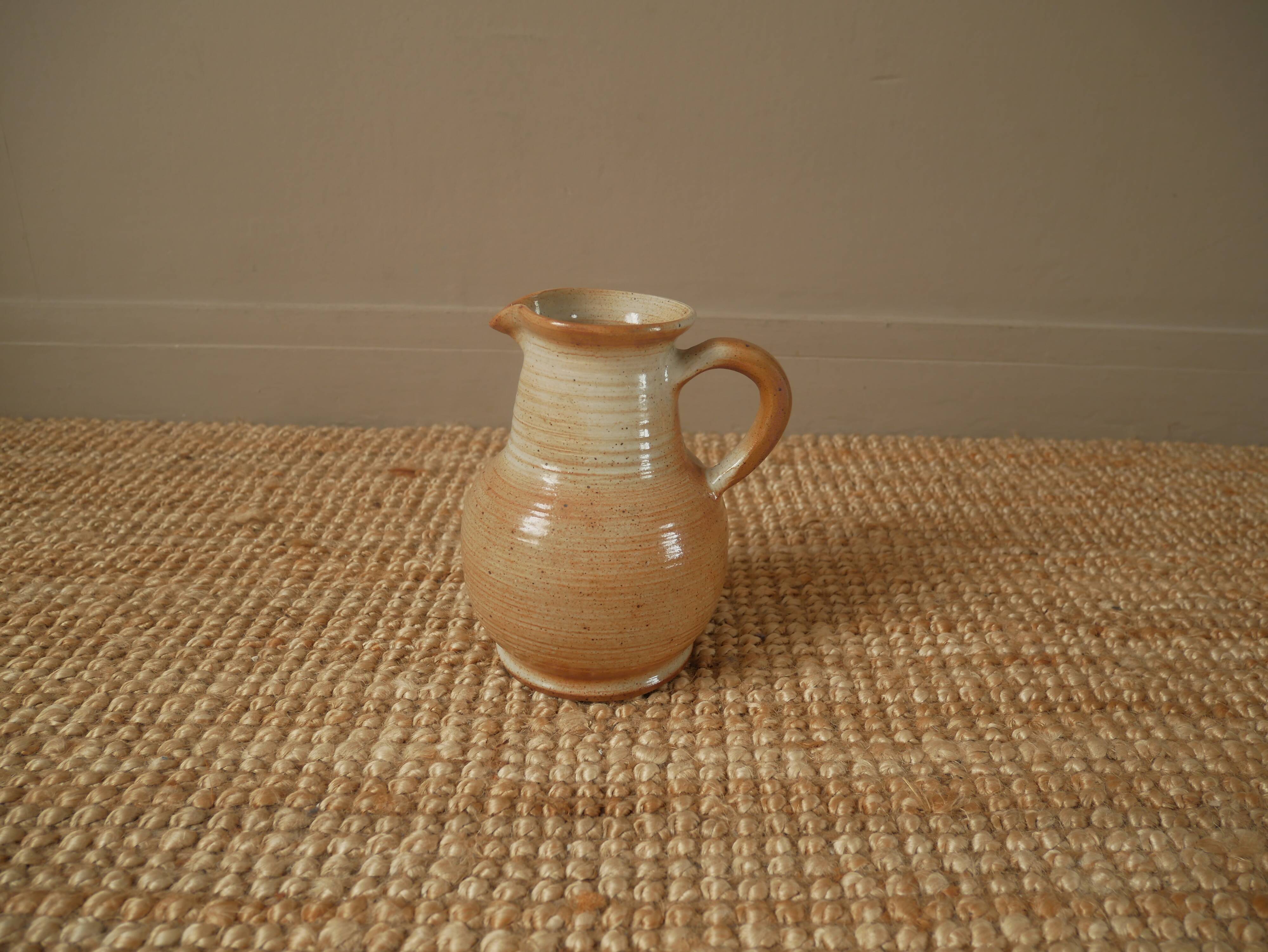 Stoneware pitcher vase with handle Scandinavian country decoration handcrafted vintage ceramic