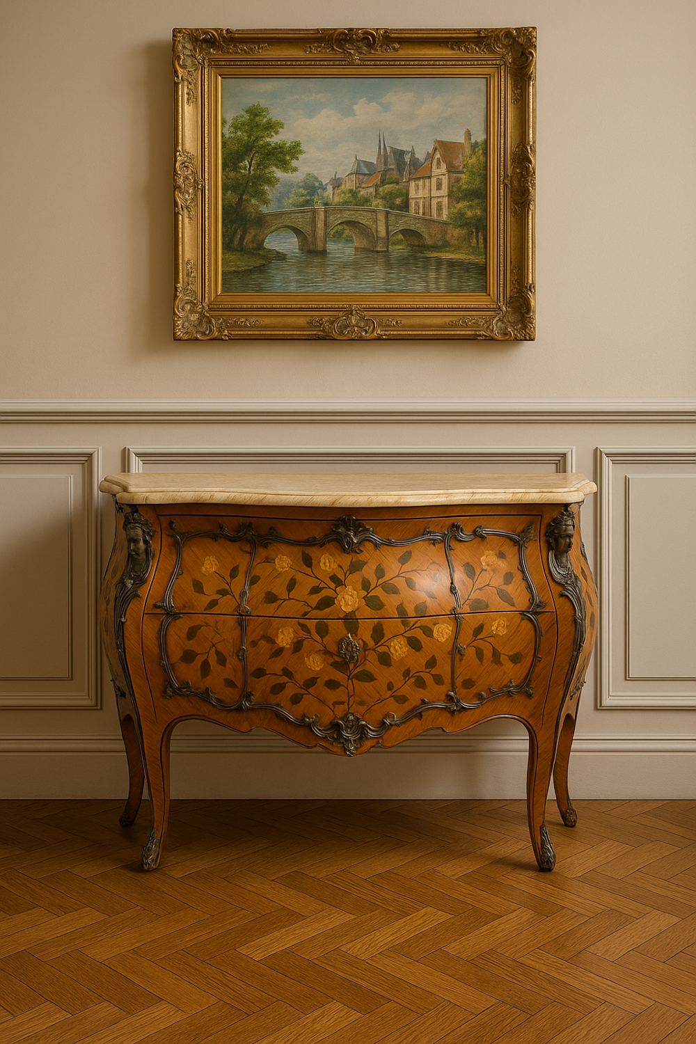 Curved chest of drawers in Louis XV / Napoleon III style